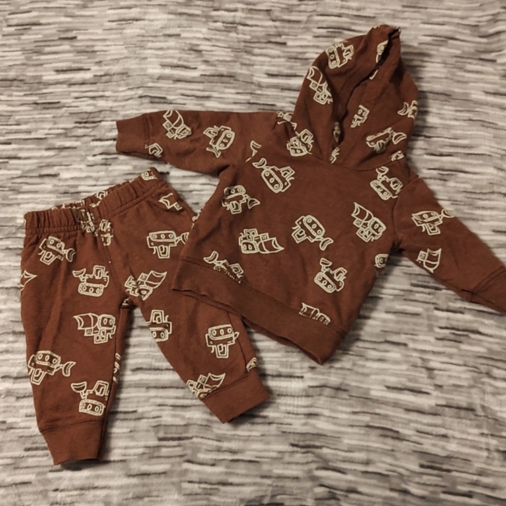 Carter's 2 Piece Brown Bulldozer set Sz 6 months